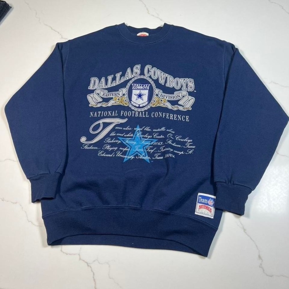 Nutmeg Mills Dallas Cowboys Sweatshirt Mens Large Navy Blue Vintage 90s NFL NFC